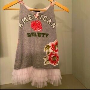 Flowers by Zoe Grey Tank Dress with Pink Floral Appliqués Rare Find